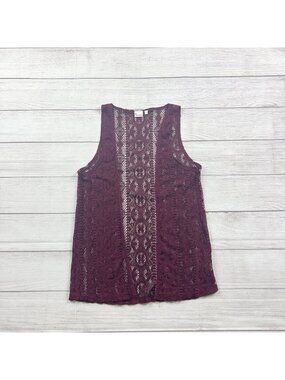 Mudd Lace Maroon See Through Sleeveless Top  Boho Lightweight Blouse Vest 16